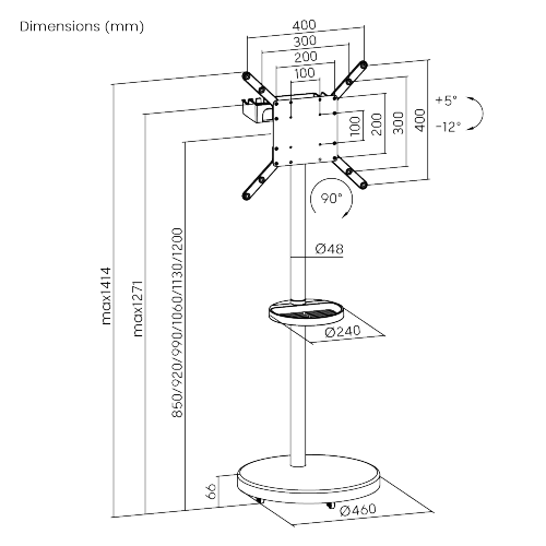 Alternative view of EAZO FS659 מעמד רצפתי נייד למסכים 32–65 אינץ׳ צבע שחור